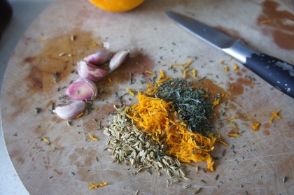 Fennel seeds, orange zest, thyme and garlic, to flavour the prok